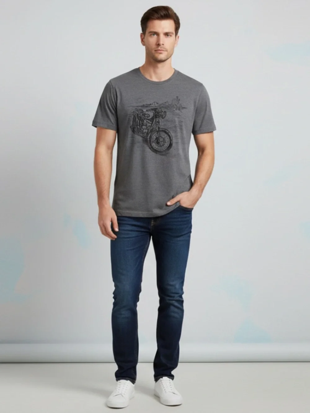 Banana Republic Charcoal Gray Motorcycle Graphic Tee Unisex Size: L